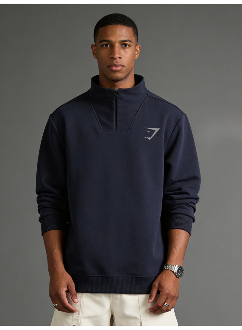 جيمشارك Gymshark Deep Blue Quarter Zip Hoodie - A large sports shirt with a shiny logo, suitable for neutral sports and casual styles - Image 2